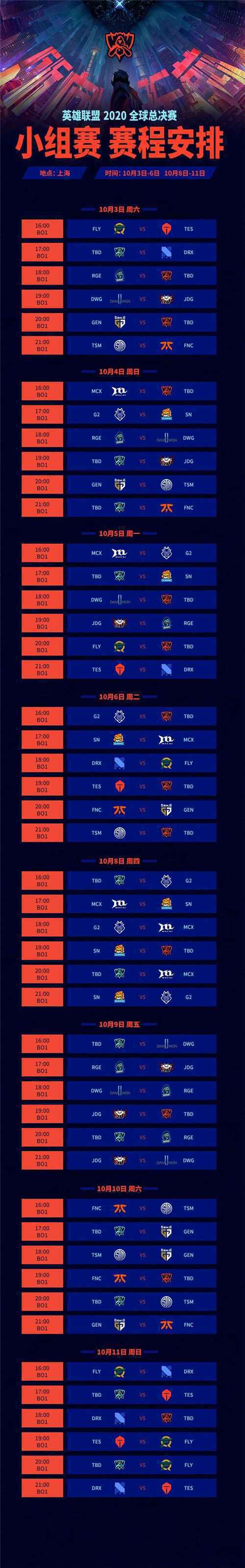 官方公开《英雄联盟》S10全球总决赛赛程表